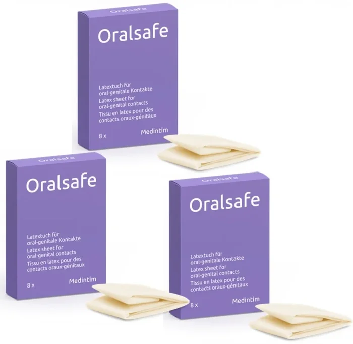 24er (3x 8) MEDintim Oralsafe Lecktücher aus Latex mit Erdbeer Aroma