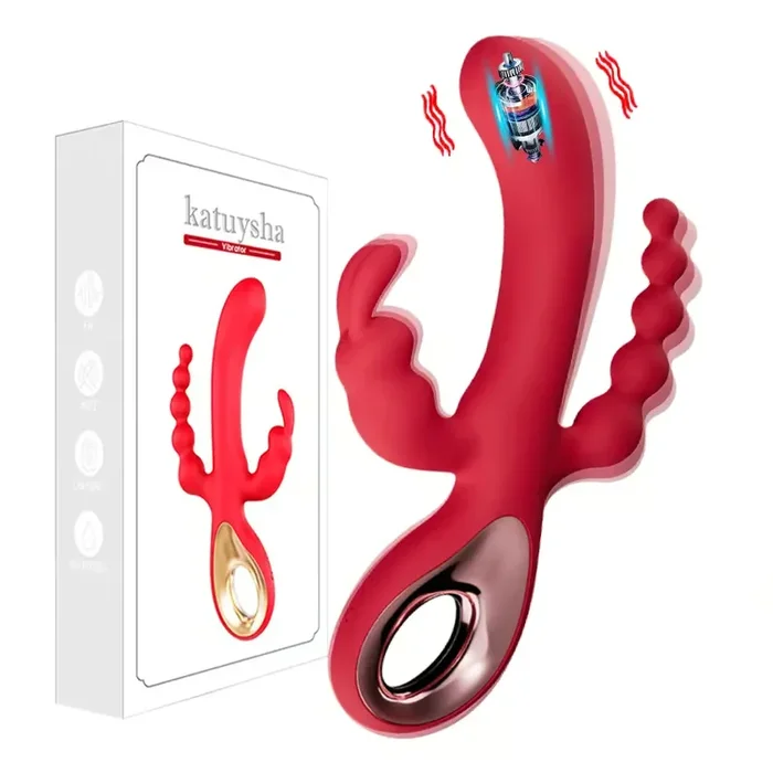 3-In-1 7 Vibrating Modes Rabbit G-Spot Stimulator Anal Dildo Vibrator