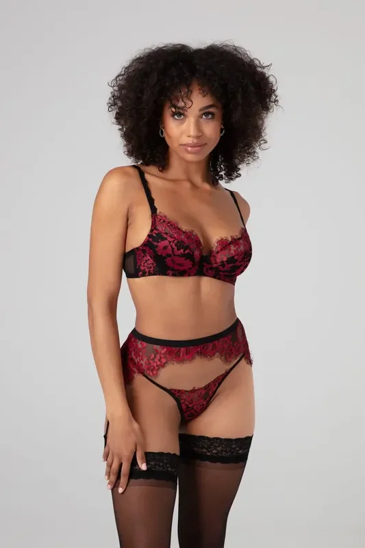 3-teiliges BH-Set Fleur de Plaisir – schwarz/rot