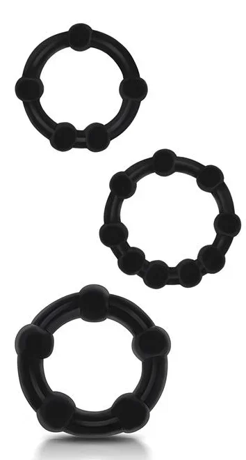 3er-Set Mini-Soft-Cockringe Perlen-Set Schwarz