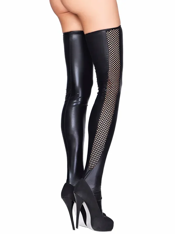 7-Heaven Wetlook-Strapsstrümpfe Cordoba, schwarz