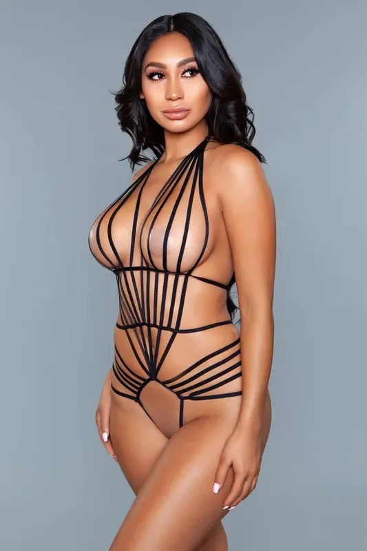 Aneska Offener Bodysuit – Schwarz