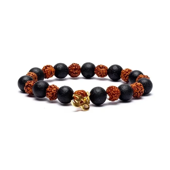 Armband – Rudraksha Samen / Lavastein mit Om – elastisch
