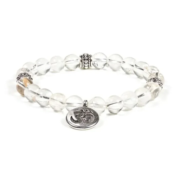 Armband / Mala – Bergkristall 21-Perlen mit Om – elastisch
