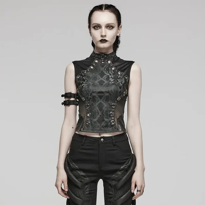 Ärmelloses Gothic-Top mit Schlangenhaut-Muster