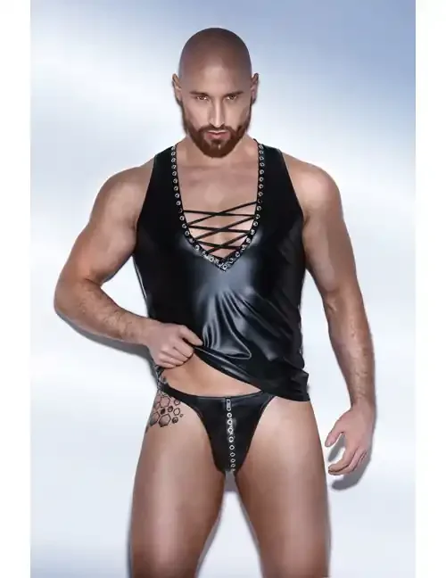 Ärmelloses Wetlook-Top mit Eco-Leather-Ösen-Tape & Schnürung
