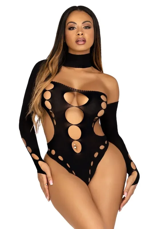 Asymmetrischer Bodysuit mit offenem Rücken – Schwarz