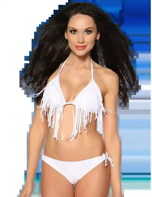 Aufregend heißer Bikini mit Fransen in weiß