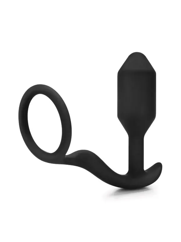 B-Vibe Snug & Tug Silikon-Analplug mit Penisring (128g), schwarz