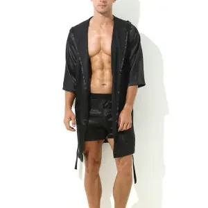 Bademantel Long Slit mit Satin-Effekt