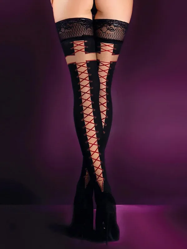 Ballerina Fantasy Hold Ups Halterlose Strümpfe, schwarz/haut