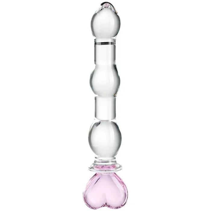 Baseks Glasdildo mit Herz und Perlen 21,5 cm