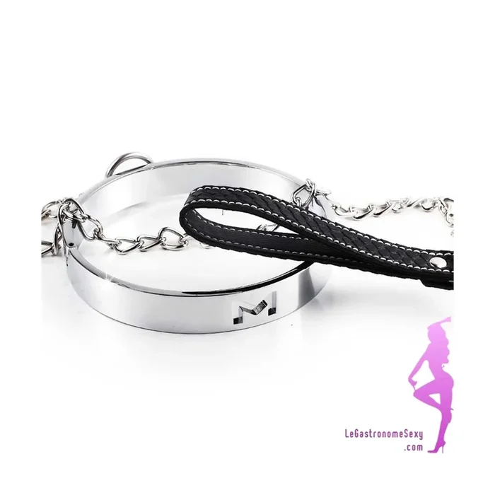 BDSM Metallkragen mit Lederkettenleine