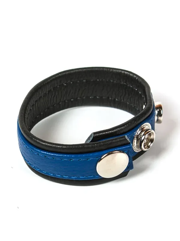 Black Label 3 Snap Leather Cock Ring Penis- und Hodenriemen, schwarz/blau