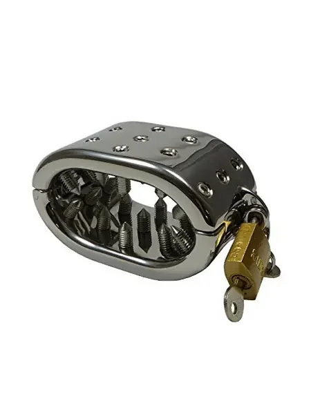 Black Label Stainless Steel Oval Spiked Ball Stretcher Edelstahl-Hodenstretcher mit Spikes