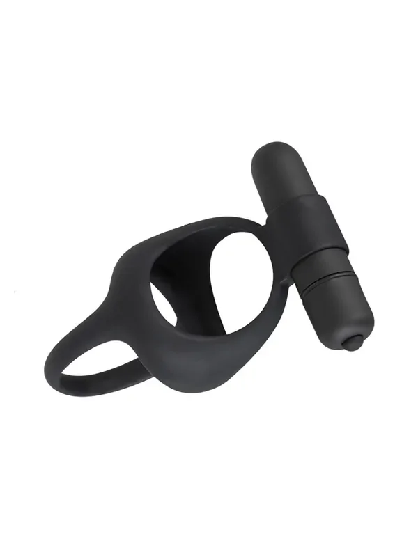 Black Velvets Vibro-Penisring mit Hodenteiler, schwarz
