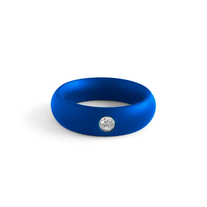 Blauer Stahl-Cockring mit Schmuckstein