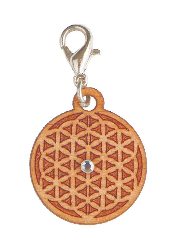 Blume des Lebens – Holz-Charm mit Kristall