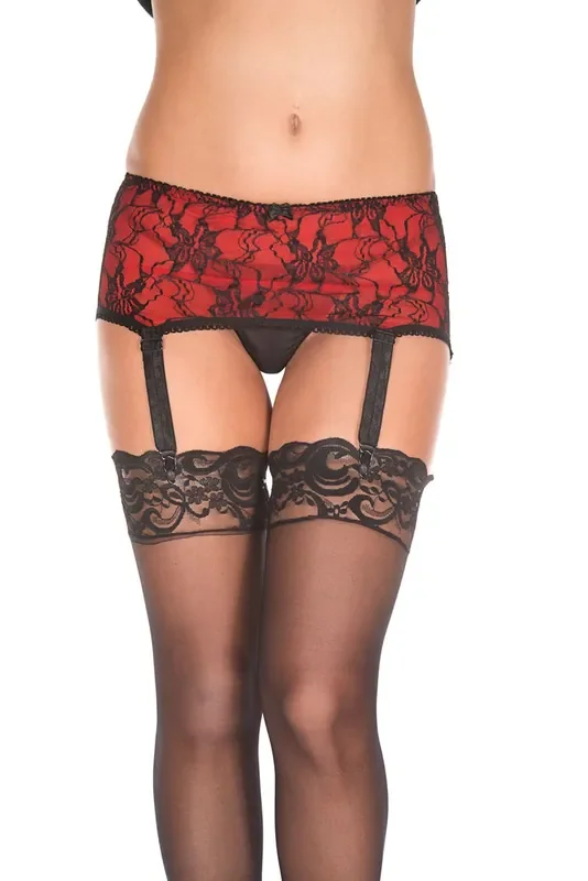 Blumenspitze Strumpfhaltergürtel ROT/SCHWARZ