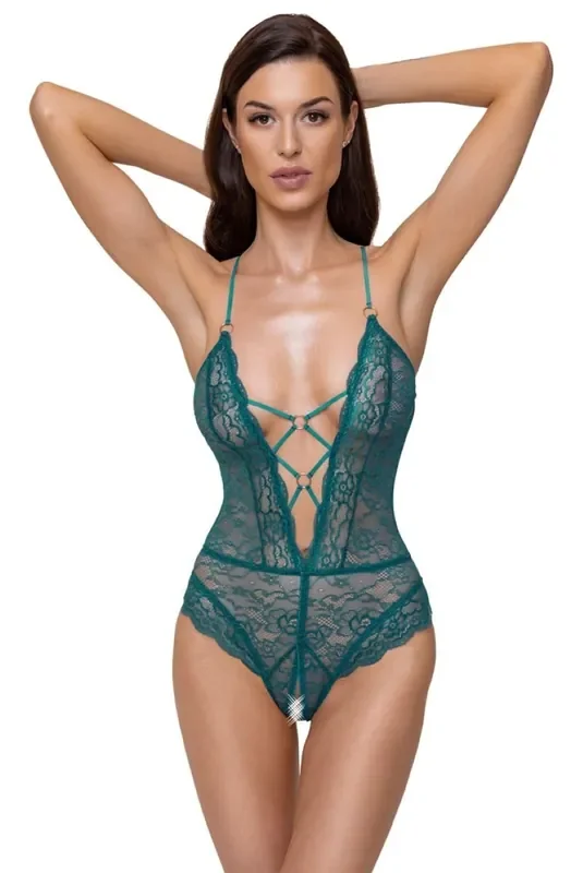 Bodysuit mit offenem Schritt – Grün-blau