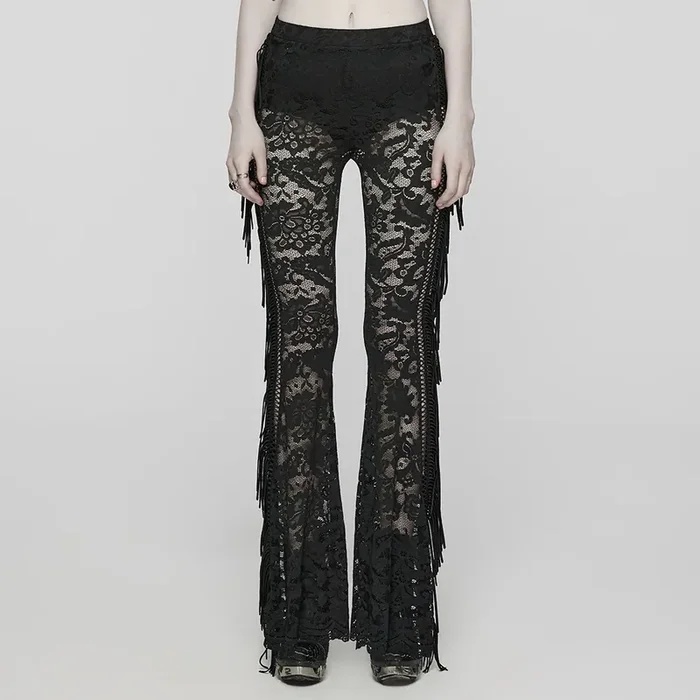 Boho Gothic Flared Trousers mit Western-Fransen