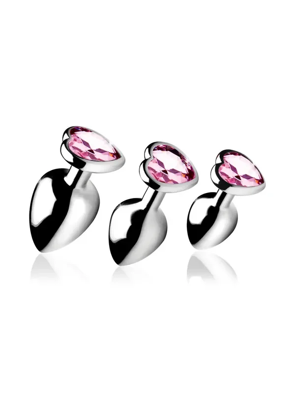 Booty Sparks Pink Heart Gem Anal-Plug-Set 3-teilig, silber/rosa