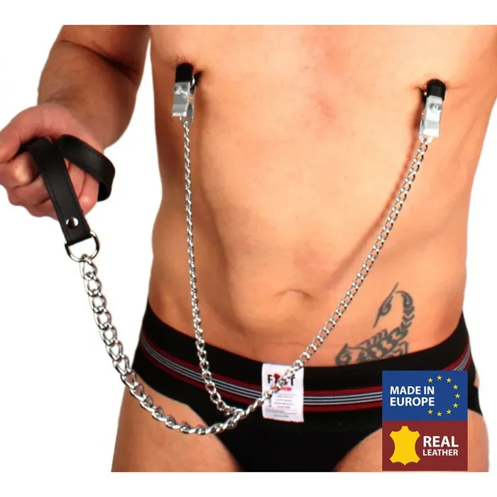 Brustklammern + Leine ( Metall + Leder )