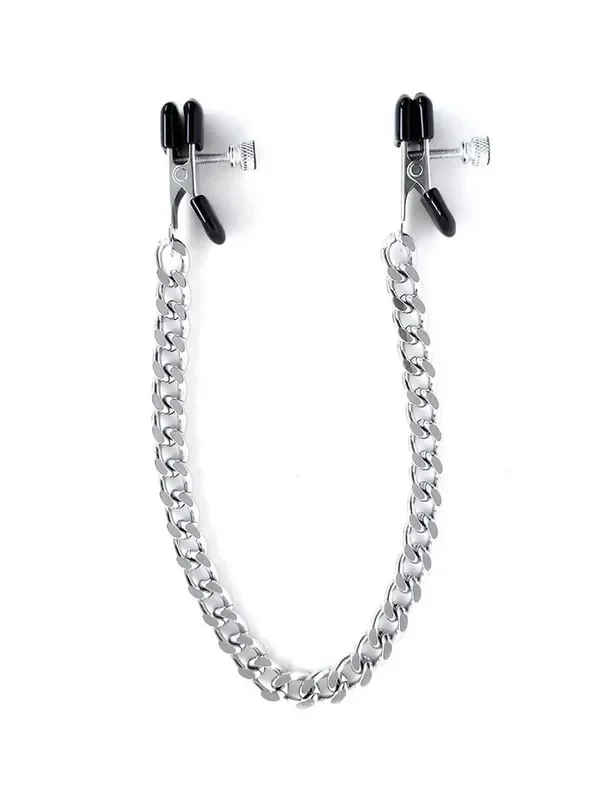 BRUTUS Basic Nipple Clamps Nippelklemmen mit Kette, silber/schwarz