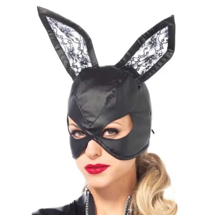 Bunny-Maske aus Kunstleder – Schwarz