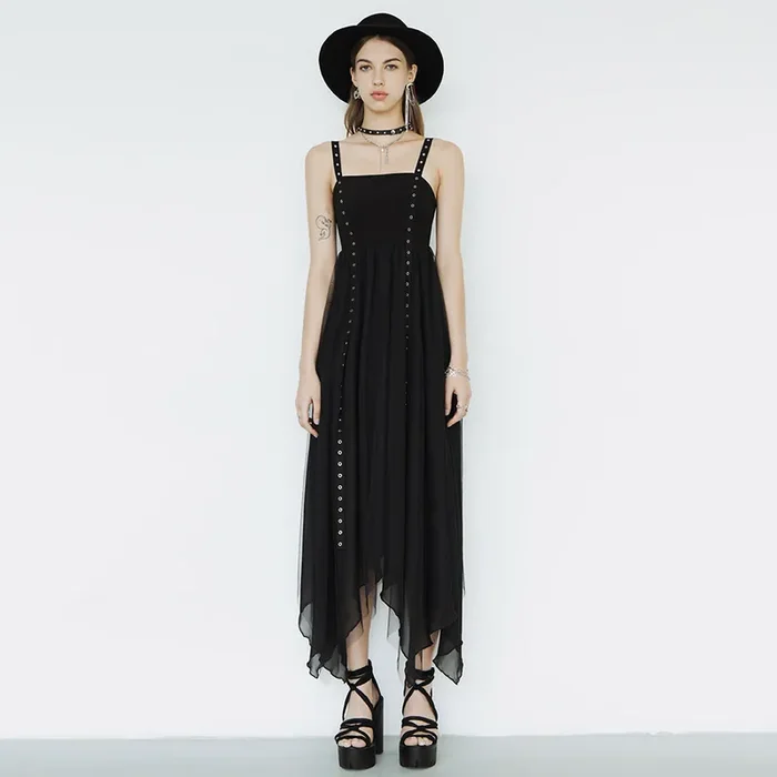Casual Gothic & Nu-Goth Kleid mit mehrlagigem Rock aus Mesh und Chiffon