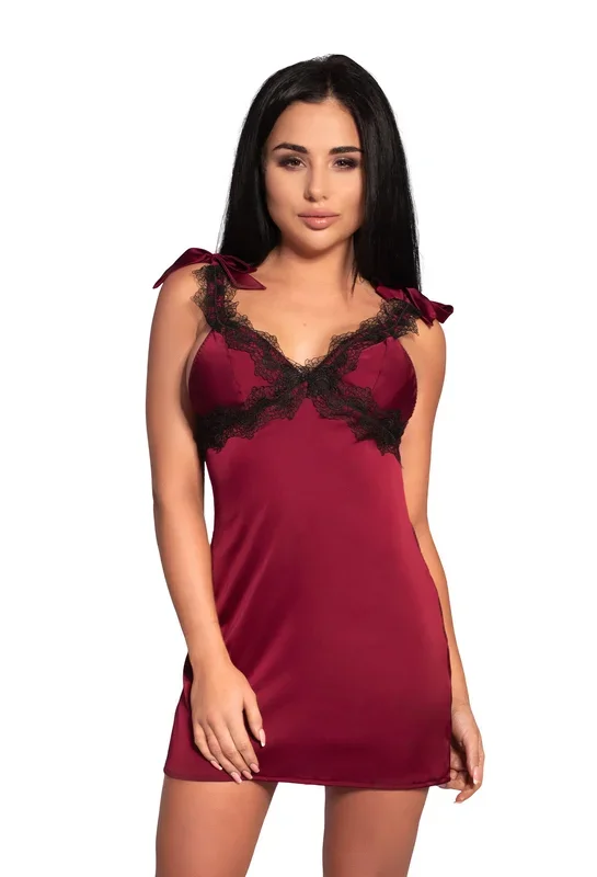 Chemise lila mit schwarzer Spitze