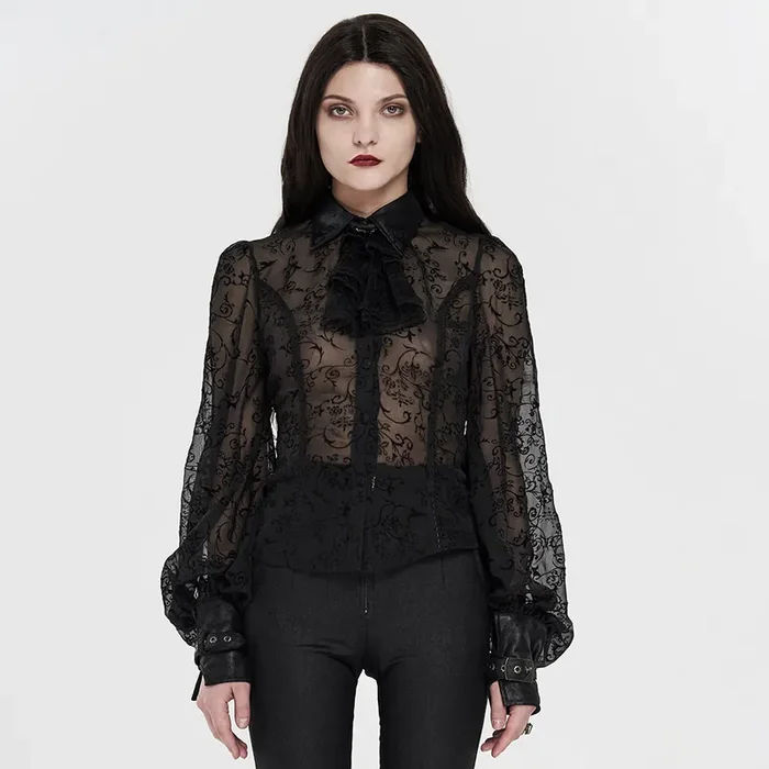 Chiffon-Bluse mit samtigen Flockdrucken