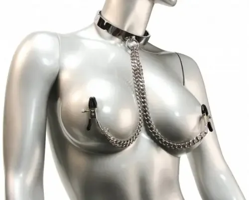 Chrom Halsband mit Nippel Klemmen