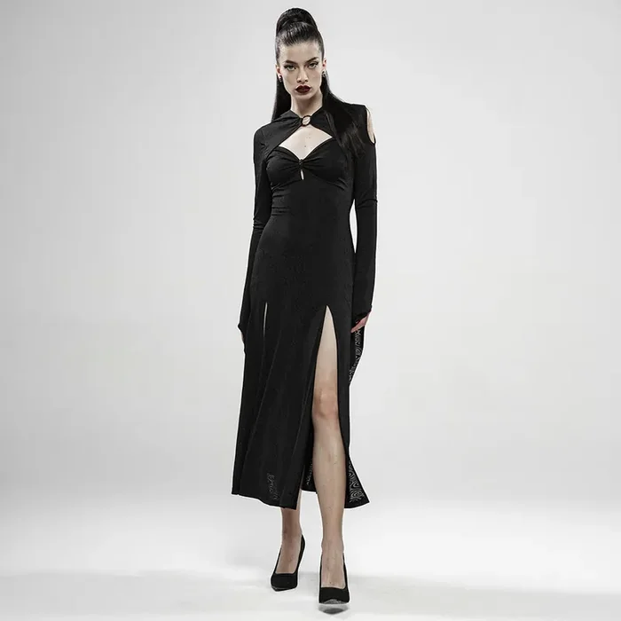 Classic Gothic Maxikleid mit Oversized Kapuze