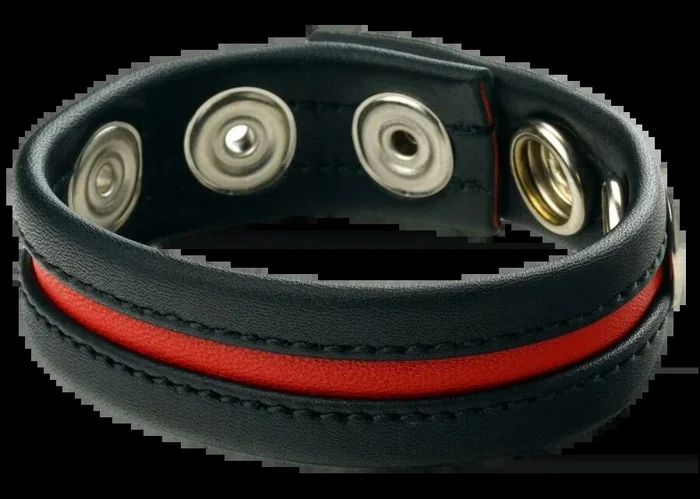 Cockring aus Leder 3 Druckknöpfe Schwarz-Rot