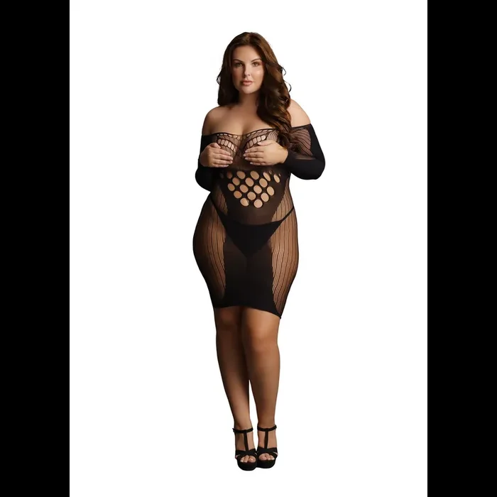 Contrast Net Long Sleeved Mini Dress – Plus Size