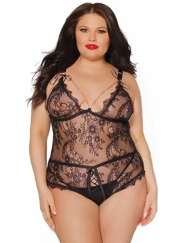 Coquette Black Label Ouvert-Spitzenbody, schwarz/roségold