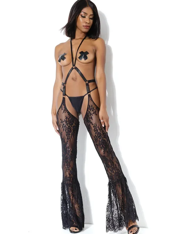 Coquette Elite Spitzen-Chaps, schwarz