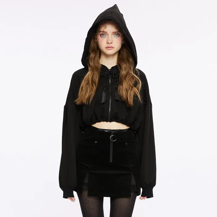 Cropped Hoodie mit spitzer Pixie-Kapuze