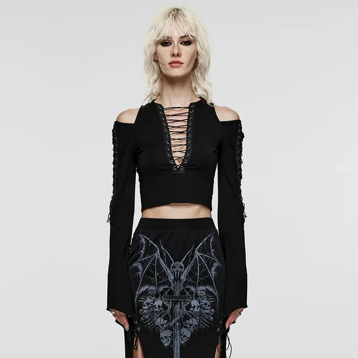 Cropped Top mit tiefem V-Auschnitt und Schnürdetail