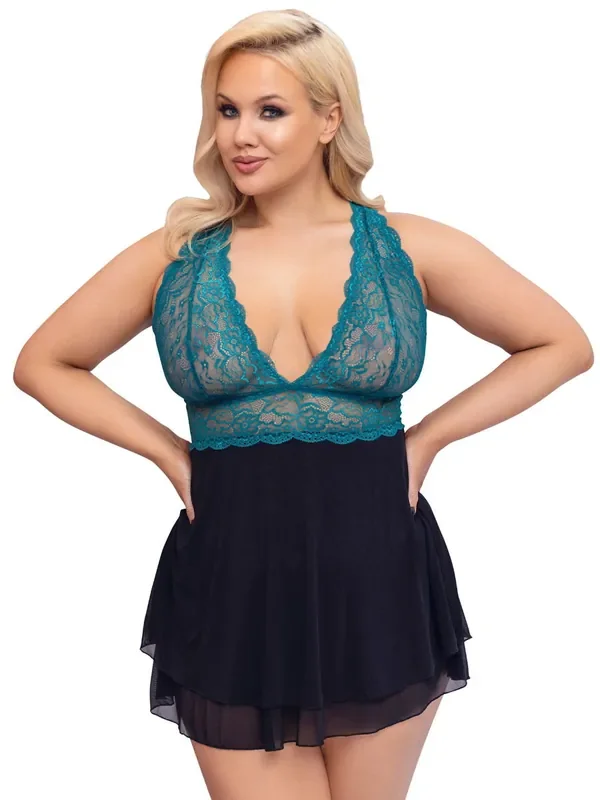 Curves Babydoll, schwarz/grün