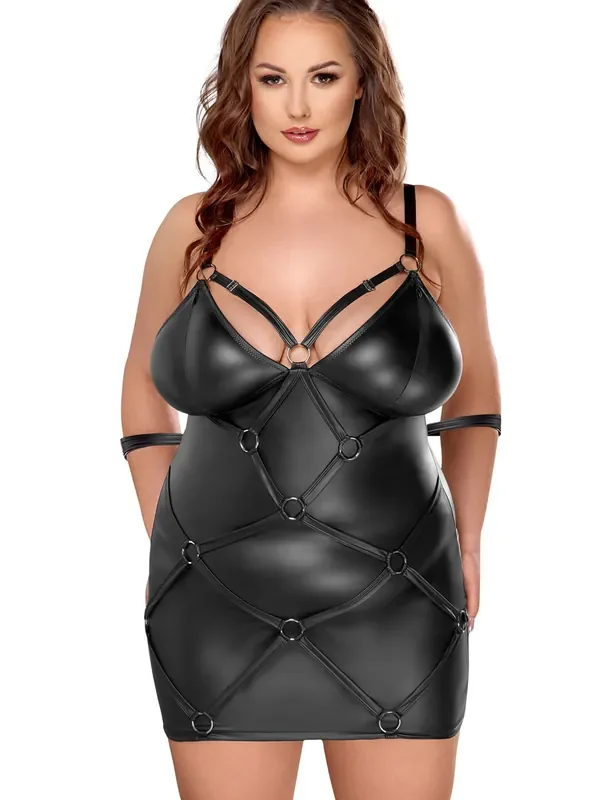 Curves Wetlook-Minikleid, schwarz