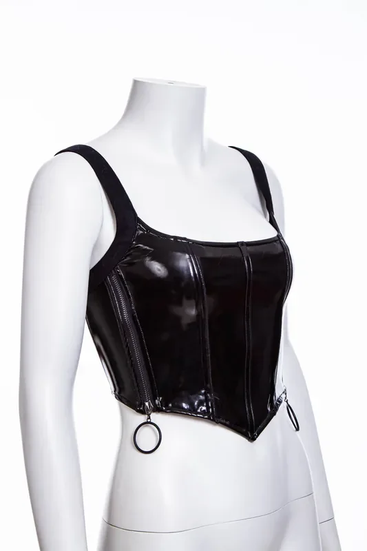 Damen Cyberpunk PVC-Top mit Reißverschlussdetails