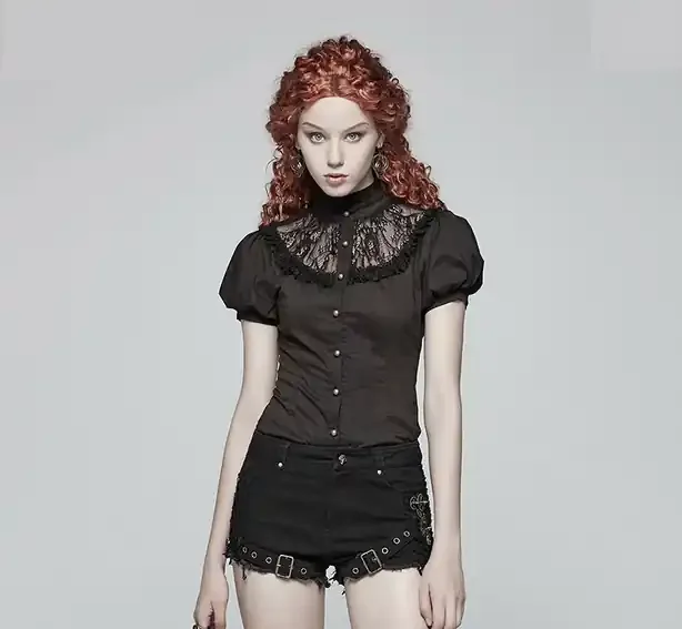 Damenbluse kurzärmlig (Farbe Schwarz, Grösse L)