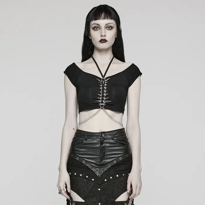 Dark-Punk Crop-Top mit verspielten Tie-Up-Straps