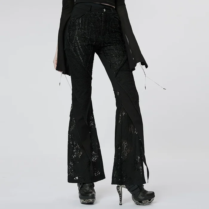 Dark Punk Mixed Fabrics Flared Hose