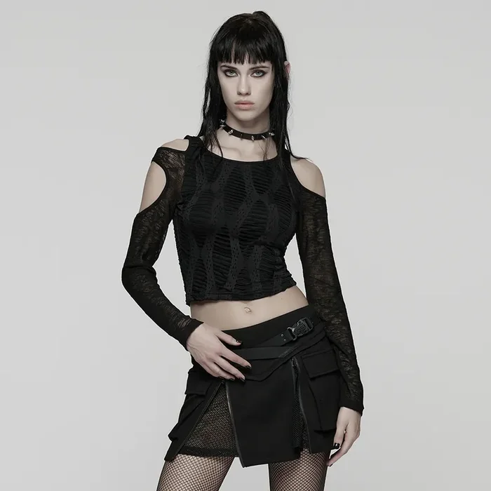 Dark Punk Top mit asymmetrischen Cold-Shoulder-Details