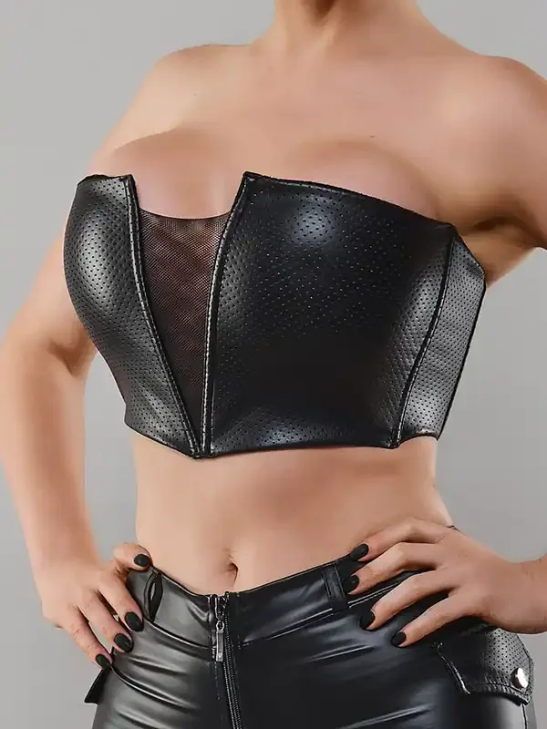 Demoniq TDHilda001 Kunstleder-Top, schwarz