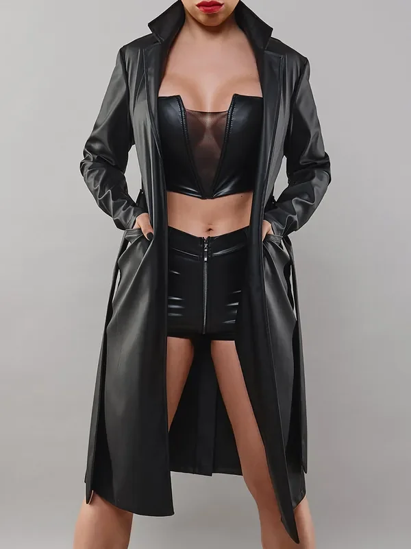 Demoniq TDSelina001 Wetlook-Mantel, schwarz