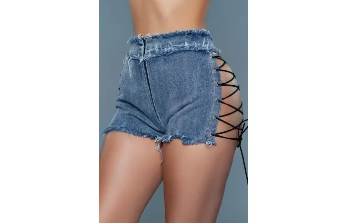 Denim-Shorts mit Schnürdetails